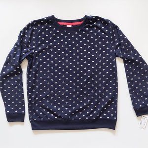 SO Intimates Silver Blue Heart Patterned Long Sleeve PJ Top Womens Medium NWT